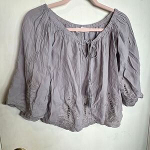 ASTR embroiled crop top flare sleeves